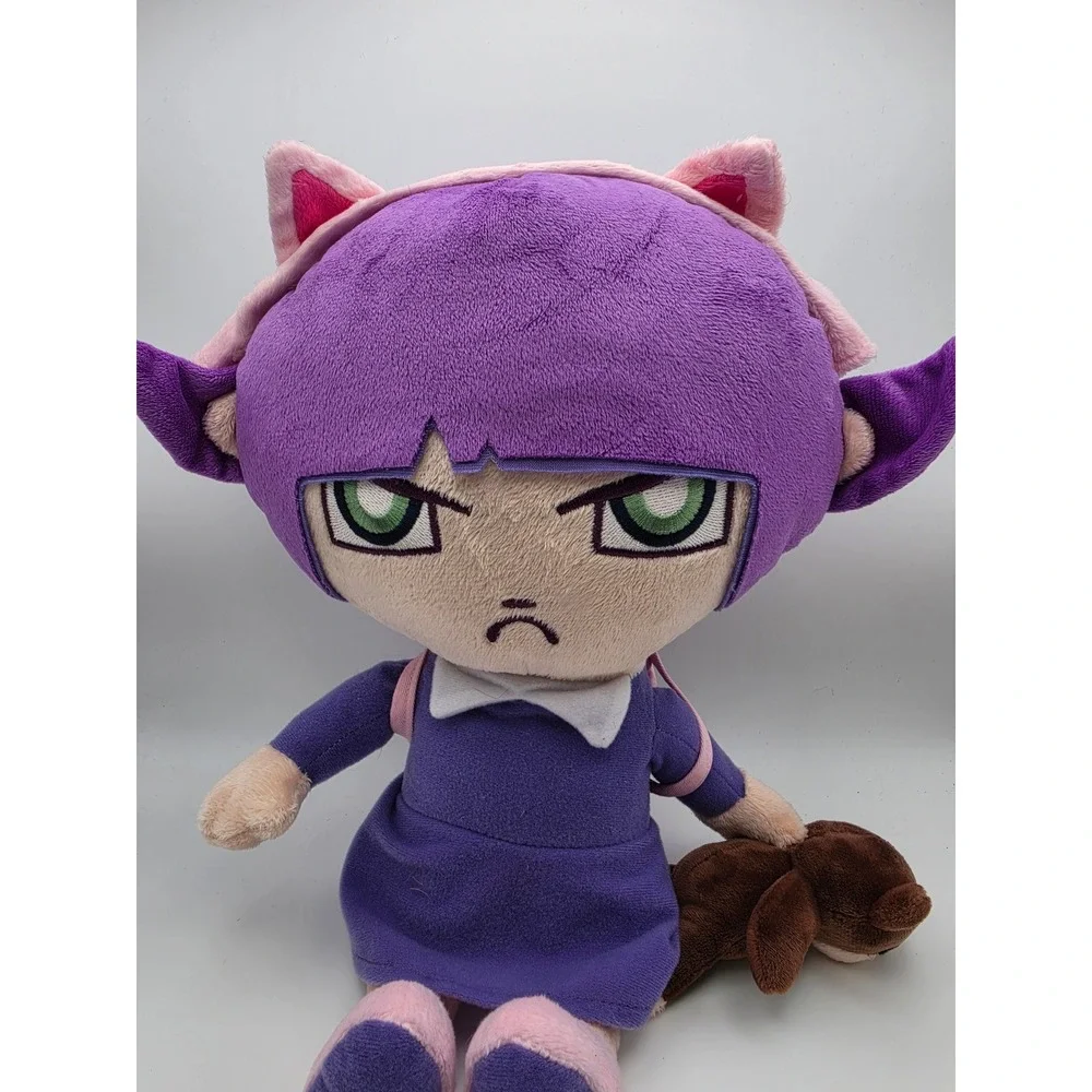 Purple Haired Anime Girl Plush Doll with Teddy Bear and Monster Backpack 12 inch